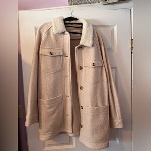 Wilfred Free Cream Shacket with Sherpa-Lined Collar